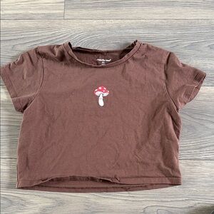 Charlotte Russe Brown Crop Top with Red Mushroom Design